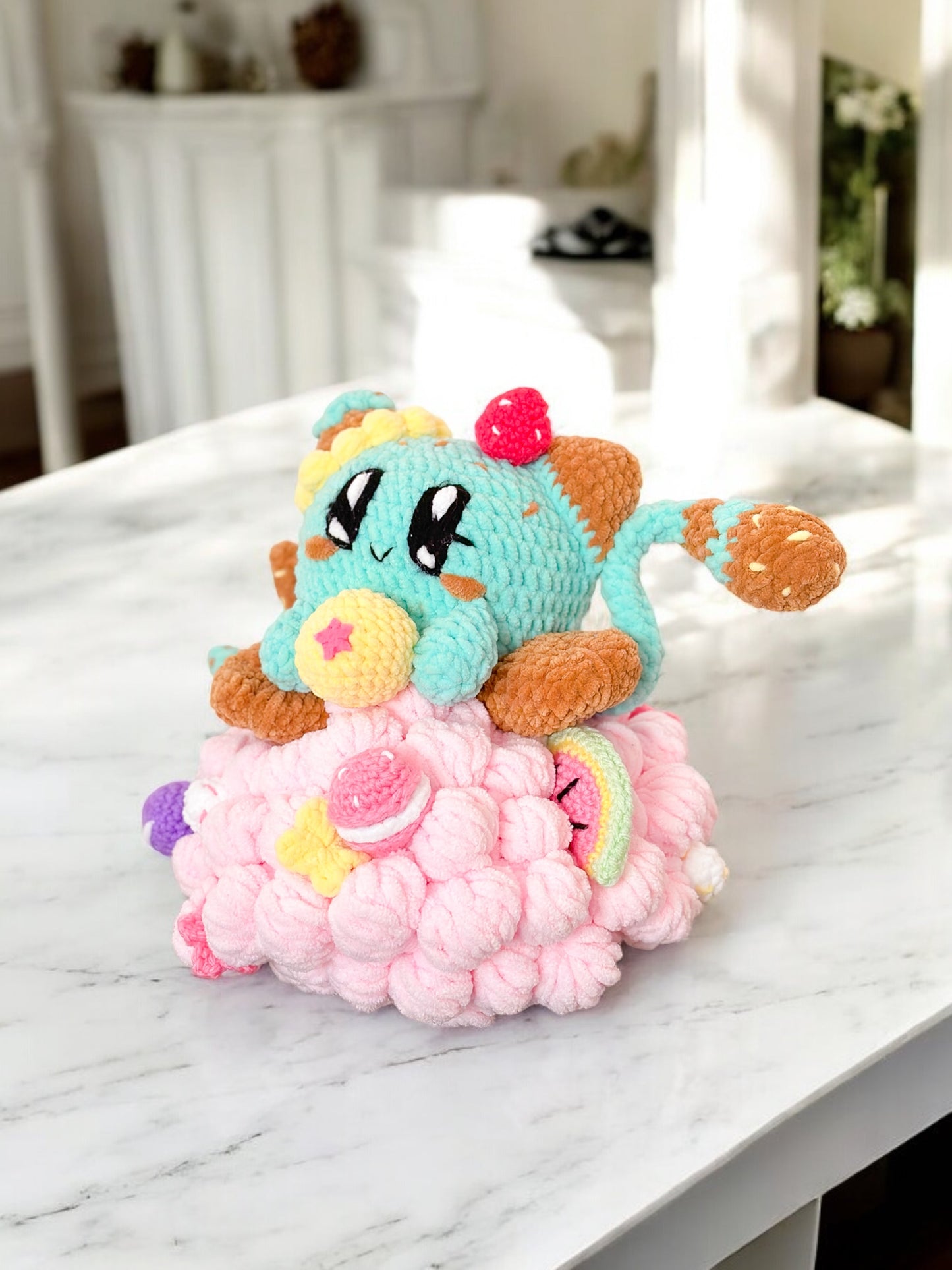 Minty Cat On Halo Plush Décor (made to order)