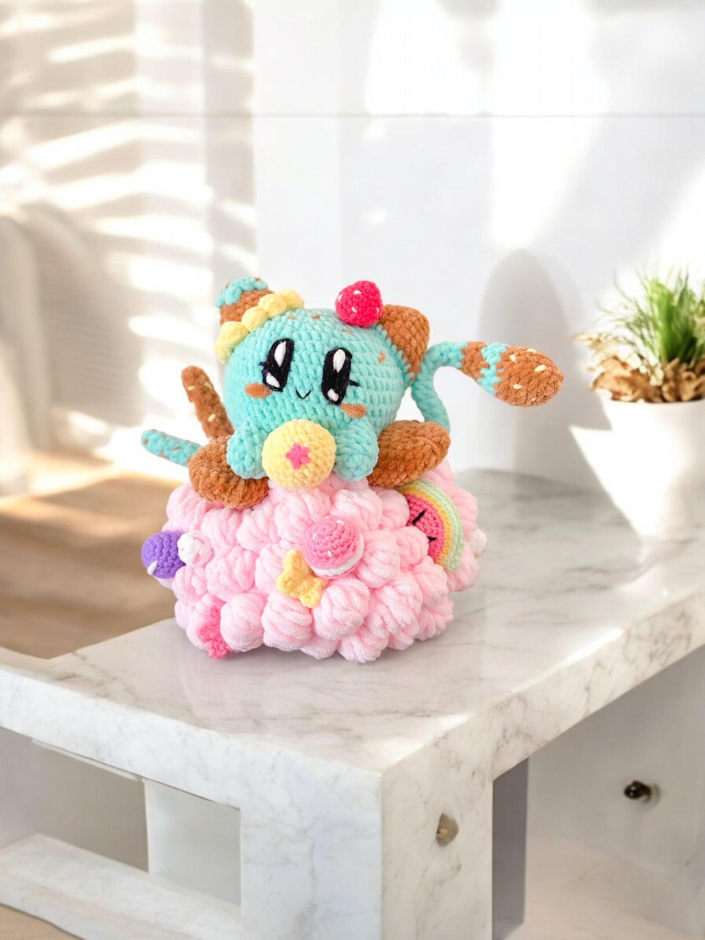 Minty Cat On Halo Plush Décor (made to order)
