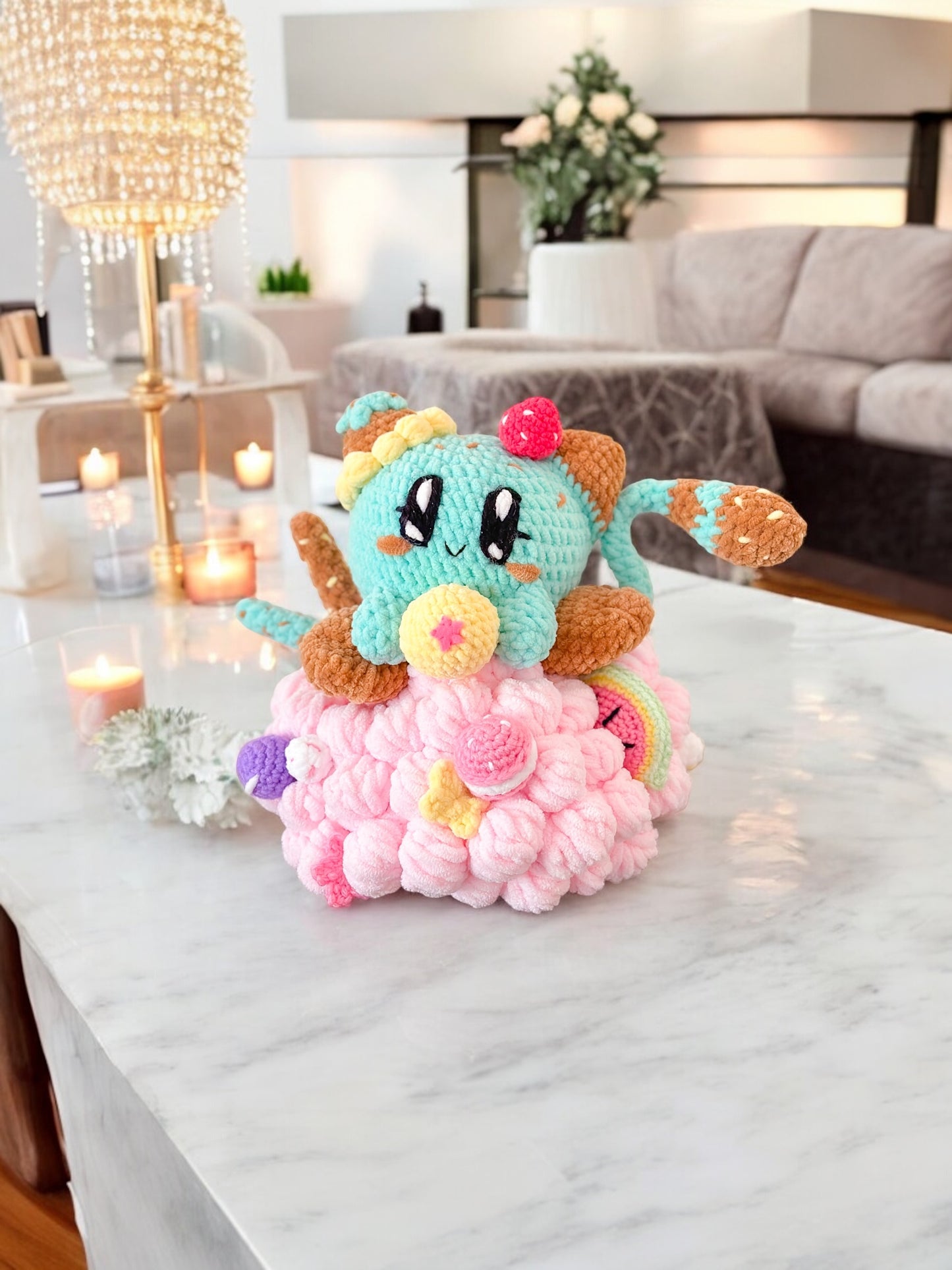 Minty Cat On Halo Plush Décor (made to order)