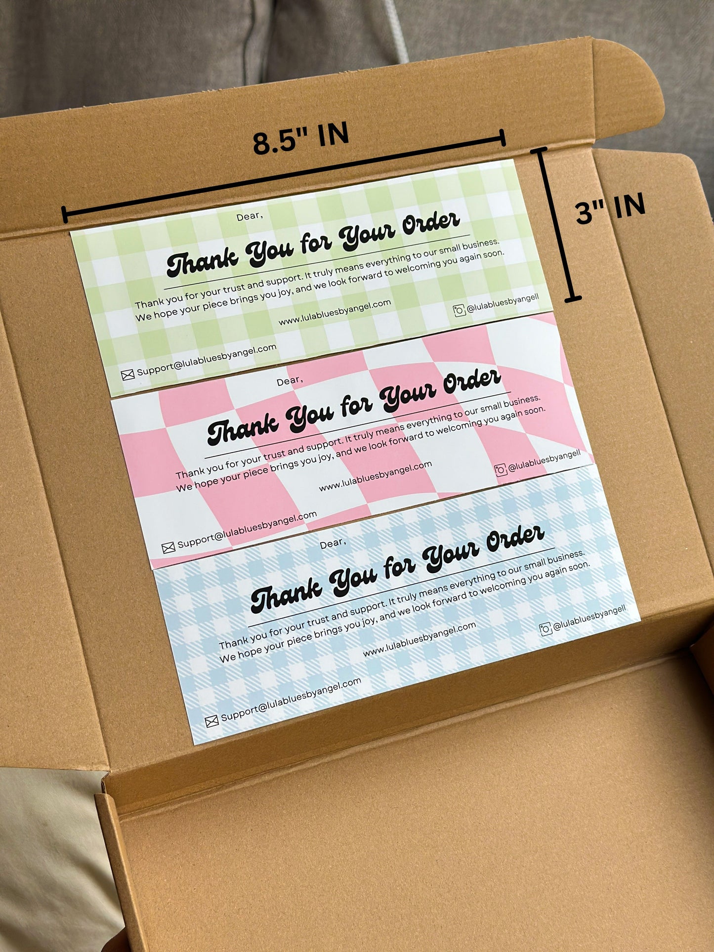 Packaging Insert Thank You Label 8.5 x 3" - Matte Vinyl (MOQ 6)