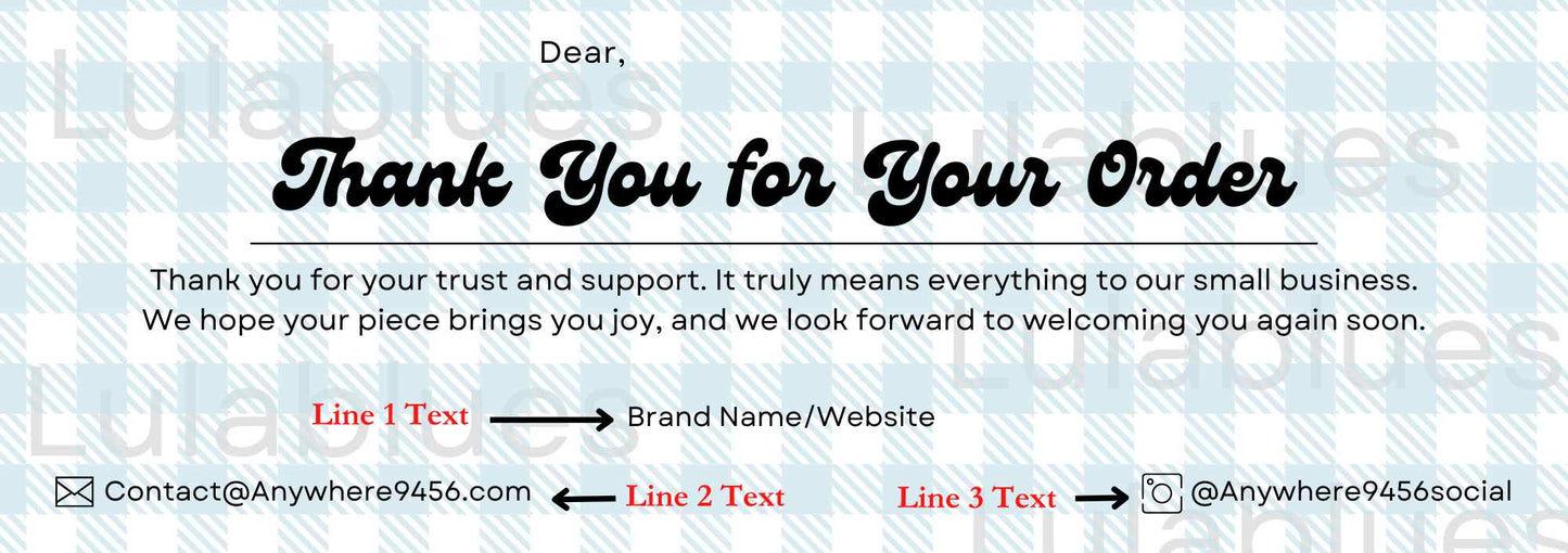 Packaging Insert Thank You Label 8.5 x 3" - Matte Vinyl (MOQ 6)